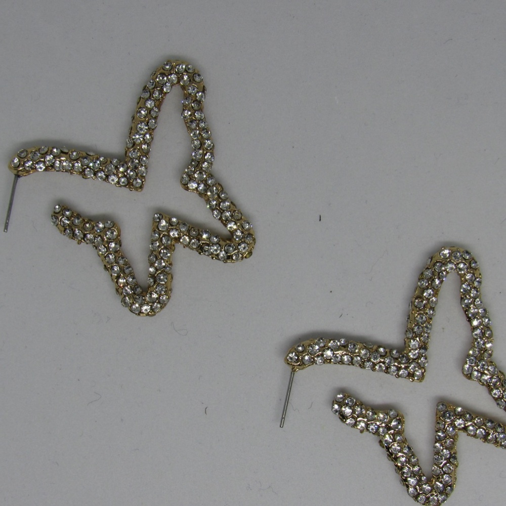 Gold Butterfly Pave Hoop Earrings